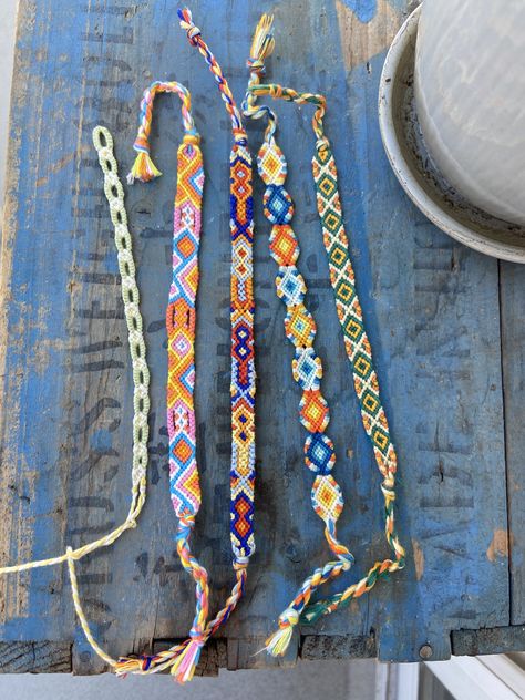 Thread bracelet, colourful bracelets, friendship bracelets Summer Thread Bracelets, Summer Friendship Bracelets, Friendship Bracelet Stack, String Bracelet Patterns, Bracelets Friendship, Thread Bracelet, Summer Bracelet, Friendship Bracelets Designs, Mazzy Star