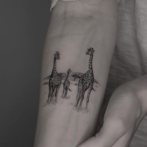 Giraffe Family Tattoo, Giraffe Tattoo, Giraffe Family, Fine Line Tattoos, Tattoo Placement, Line Tattoos, Dreamcatcher Tattoo, Future Tattoos, Tattoos And Piercings