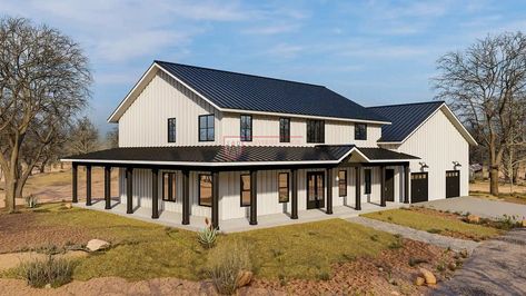 The Ultimate Barndominium House Plan | 229SVD | Sanverma Design Single Level Barndominium, Barndominium 4 Bedroom, Barndominium House, Space Drawing, Farmhouse Floor Plans, Space Drawings, Garage Office, Porch Area, Barndominium Floor Plans