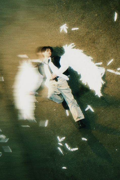 Fallen Angel, Choi Yeonjun TXT ✶༊ #txt #yeonjun #kpopedit Fallen Angel Photography, Kpop Music Video Aesthetic, Fallen Angel Photoshoot, Angel Editorial, Fallen Angels Photography, Angel Wings Photoshoot, Angel Poses, Kpop Music Video, Angel Photoshoot