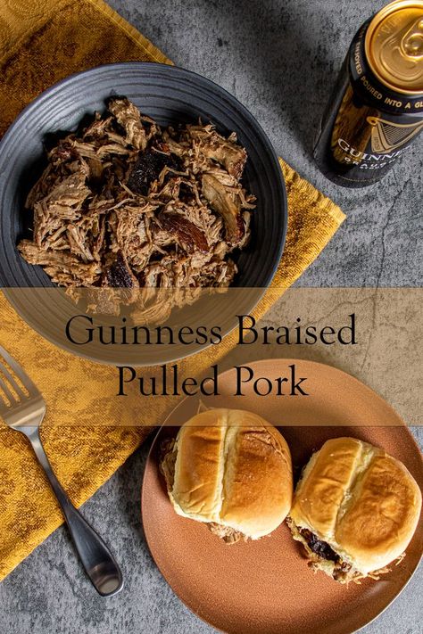 Slow cooked pulled pork braised with Guinness Dutch Oven Pulled Pork, Braised Pulled Pork, Braised Pork Shoulder, Slow Cooked Pulled Pork, Searing Meat, Oven Temperature, Pork Rub, Slow Cooker Pulled Pork, Pulled Pork Recipes