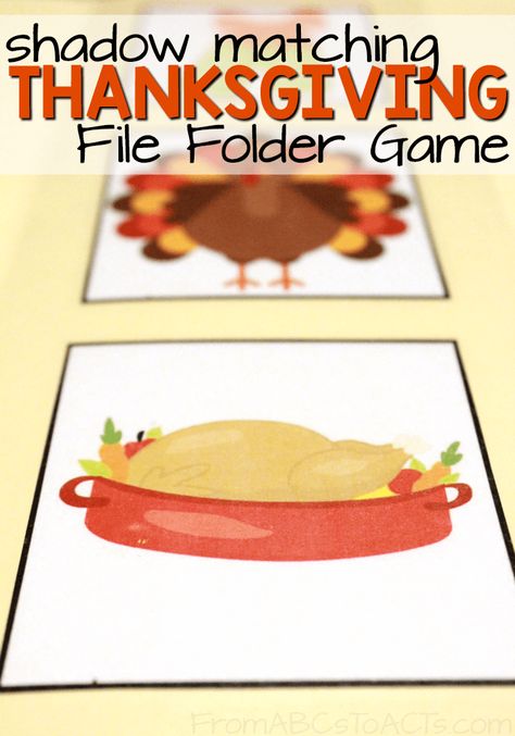 Practice early math skills with this fun Thanksgiving themed shadow matching file folder game! Perfect for preschoolers and kindergartners! Homeschool Fall Activities, File Folder Games Preschool, Thanksgiving Lesson Plans, Games Preschool, Folder Ideas, Toddler Thanksgiving, Preschool Thanksgiving, Thanksgiving Crafts For Toddlers, November Ideas