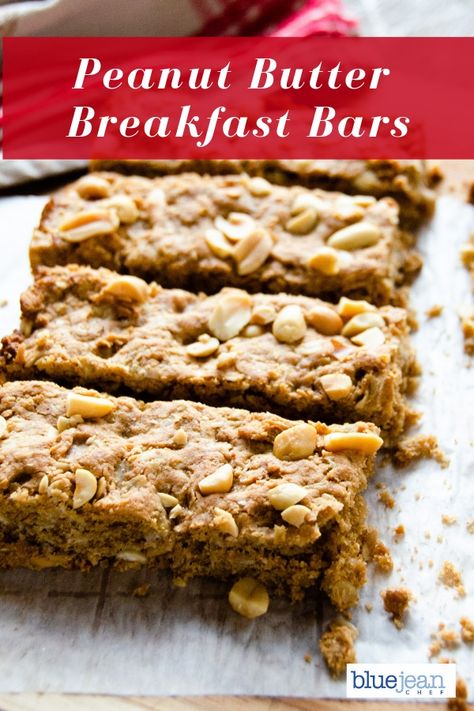 Peanut butter breakfast bars will fit in perfectly for adults running out the door in the morning or kids who love peanut butter any time of day. Great for breakfast or a wholesome treat. Healthier than a candy bar! The honey in the recipe makes these so moist and delicious. #bluejeanchef #peanutbutter #breakfast Peanut Butter Breakfast Bars, Peanut Butter Breakfast Bar, Marshmallow Recipes, Dog Breakfast, Peanut Butter Breakfast, Blue Jean Chef, Peanut Butter Roll, Breakfast Meals, Break Fast