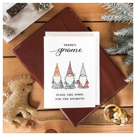 Hand-painted greeting card designs by kenziecards Gnome Place Like Home, Vancouver Christmas, House Warming Card, Holiday Armadillo, Funny Thank You Cards, Funny Wedding Cards, Marvel Cards, Funny Christmas Card, Bridal Shower Cards