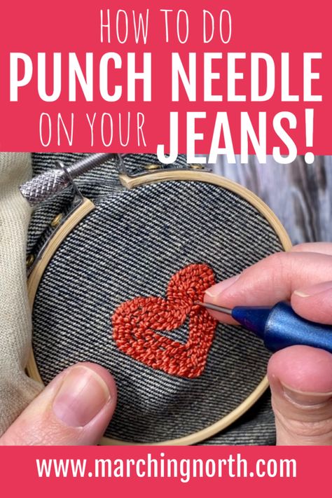 Punch Needle Denim, Punch Needle On Jeans, Punch Needle Jeans, Punch Needle Tutorial Videos, Punch Needle Ideas Inspiration, Ultra Punch Needle, Punch Needle Tutorial, Embroidery Punch Needle, Punch Rug