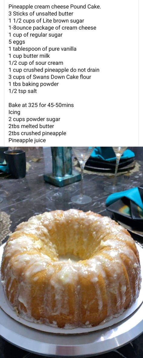 Pineapple Pound Cake, Swans Down Cake Flour, Cream Cheese Pound Cake Recipe, Pound Cake Recipes Easy, Pineapple Cake Recipe, Pineapple Dessert Recipes, Cheese Pound Cake, Cake Recipes Easy Homemade, Cream Cheese Pound Cake