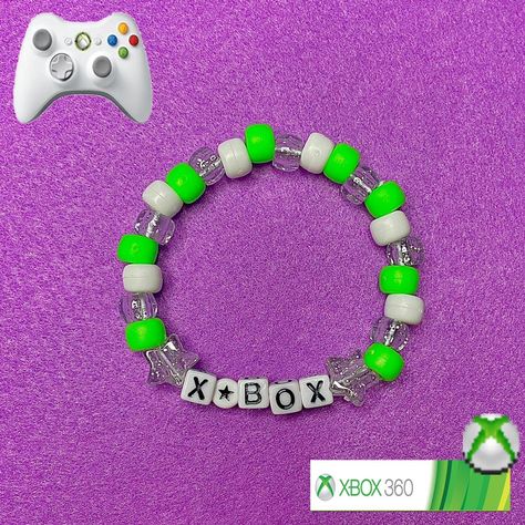 Xbox 360 Kandi Bracelet 

- handmade by me !!
-... - Depop Dinosaur Kandi Bracelet, Creeper Kandi Cuff, Kandi Bracelets Scene, Kandi Singles, Emo Kandi Cuff, Domo Kandi Cuff, Kandi Bracelets, Teen Boy, Xbox 360