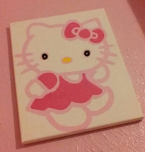 My Hello Kitty Art Cool Hello Kitty Painting, Easy Paintings Hello Kitty, Y2k Paintings Easy, Hello Kitty Painting Canvases Easy, Hello Kitty Drawing Aesthetic, Y2k Things To Paint, Pink Hello Kitty Painting, Y2k Painting Ideas Hello Kitty, Paint Hello Kitty