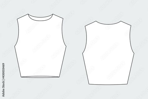 Female tank top vector template isolated on a grey background. Front and back view. Outline fashion technical sketch of clothes model. Stock Vector | Adobe Stock Crop Top Sketch, Tank Top Sketch, Top Technical Drawing, Top Flat Sketch, Female Tank Top, Fashion Mockup, Technical Flats, Technical Sketch, Clothes Model