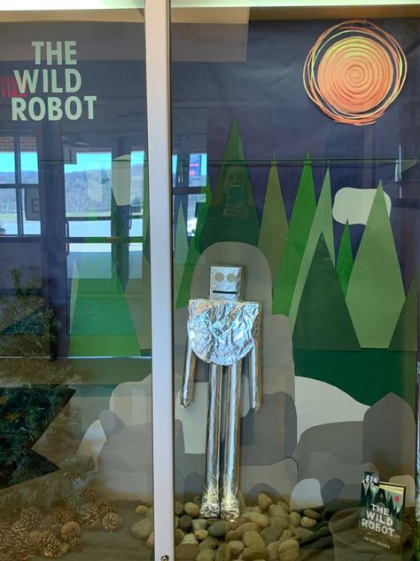 Camping Library Display, Robot Transformation, Plant Classroom, Library Mural, Third Grade Language Arts, Plants Classroom, School Display, Peter Brown, Camp Read