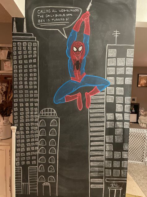 Spider Man Birthday Chalkboard, Spider Man Chalk Art, Superhero Chalk Art, Spiderman Chalk Art, Spiderman Chalkboard, School Chalkboard Art, Teacher Appreciation Doors, Chalkboard Door, Fathers Day Art