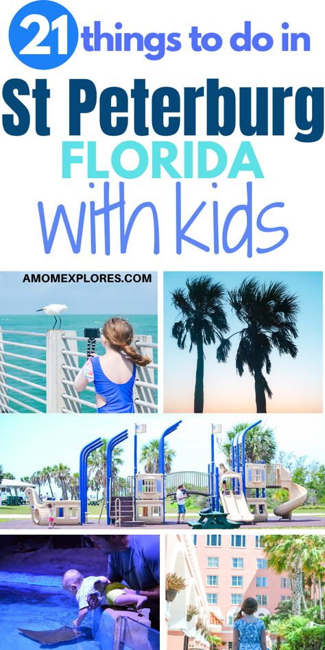 If you're looking for a Florida beach vacation, try St. Petersburg, FL! St Pete is family-friendly with tons of activities for babies, toddlers, and kids of all ages. This spot on the Gulf Coast of Florida has some of the most kid-friendly beachs in the United States, as well as museums, playgrounds, zoos, and more! Things To Do In St Petersburg Florida With Kids, At Petersburg Florida, Southern Getaways, Beach Vacation With Kids, Florida With Kids, Bluegreen Vacations, St Pete Beach Florida, Florida Vacation Spots, Best Family Beaches