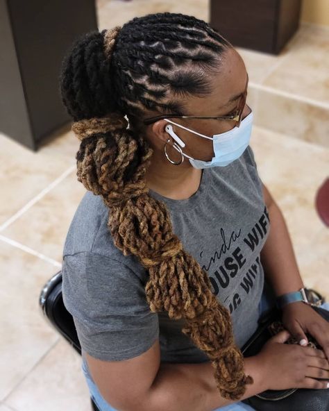 🍂🍃Alethia Bell-Benjamin🍃🍂 on Instagram: “Double twist ponytail style * * #locs #locstyles #loclove #loctician  #locmaintenance #locrepair #colorlocs #shortlocs #longlocs #kidslocs…” 2 Ponytail Loc Styles, Loc Rope Twist Ponytail, Loc Pigtails Style, Ponytail Loc Styles, Ponytail Locs, Loc Barrel Ponytail, Locs In Pigtails, Top Ponytail, Loc Peddle Bun