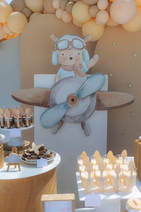 Bears Birthday Party Ideas | Photo 1 of 21 | Catch My Party Baby Boy Christening Theme, Airplane Decorations Party, Baby Boy Birthday Party Ideas, 1 Birthday Boy Themes, Plane Decorations, 1st Bday Ideas, Teddy Bear Birthday Decorations, Bear 1st Birthday Party, Teddy Bear Birthday Theme