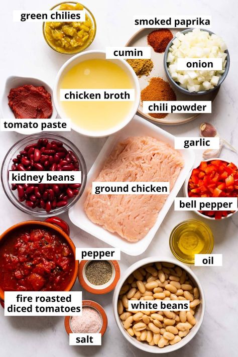 One Pot Chicken Chili, Ground Chicken Chili Recipe Easy, White Chicken Chili Ground Chicken, One Pot Ground Chicken Recipes, Ground Chicken Recipes Soup, White Chicken Chili With Ground Chicken, Ground Chicken Chilli Recipes, Chicken Chili Ground Chicken, Ground Chicken Chili Crockpot