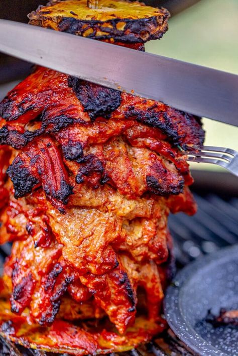 Easy Smoked Al Pastor - Sweet CS Designs. Smoked Pork Al Pastor, Alpastor Recipe Meat, Smoked Al Pastor Recipe, Chicken El Pastor, Alpastor Recipe, Spicy Pineapple, Meat Cooking, Carribean Food, Burger Meat