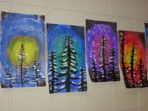 Mrs. Werner's Art Room: 4th grade Winter Paintings Art Projects For Elementary Students, Projects For Elementary Students, Art Projects For Elementary, January Art, Winter Paintings, Winter Art Lesson, Classe D'art, Christmas Art Projects, Winter Art Projects