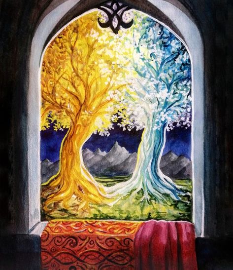 Trees Of Valinor, Tolkien Artwork, The Silmarillion, Tolkien Art, Marine Theme, Two Trees, Fairytale Art, Coven, Middle Earth