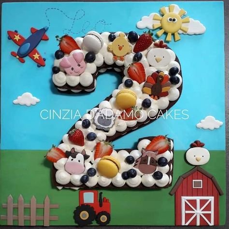 Number Cake Farm Theme, Farm Number Cake, Number 2 Farm Cake, Number 2 Cakes, Arya 2, Cake Number, Farm Animal Cakes, Cream Tart, Farm Cake