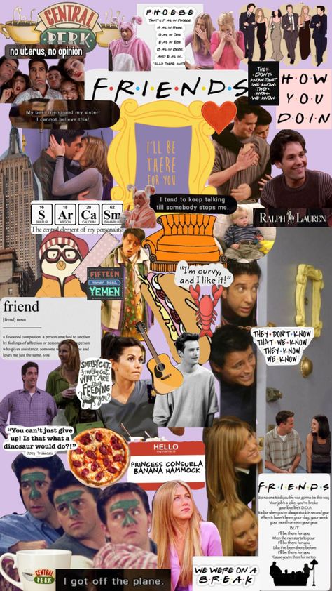 F.R.I.E.N.D.S Is one of my top 5 favourite shows of all time. What a comfort it is for me. ❤️ #friendstvshow New York Friends Tv Show, Friends Wallpaper Collage, F R I E N D S Wallpapers, Friends Quotes Show, Friends Wallpaper Iphone, Matthew Perry Friends, Rachel Green Friends, Friends Tv Quotes, Soul Friend