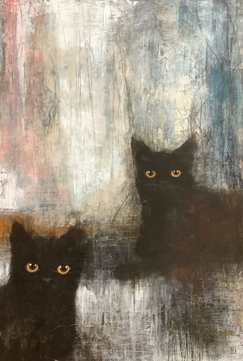 Eva Fialka - Paintings for Sale | Artfinder Cat Art Abstract, Animal Impressionism, Cat Abstract Painting, Abstract Cat Painting, Abstract Cats, Figurative Impressionism, Gesso Painting, Painting Cats, Cats Painting