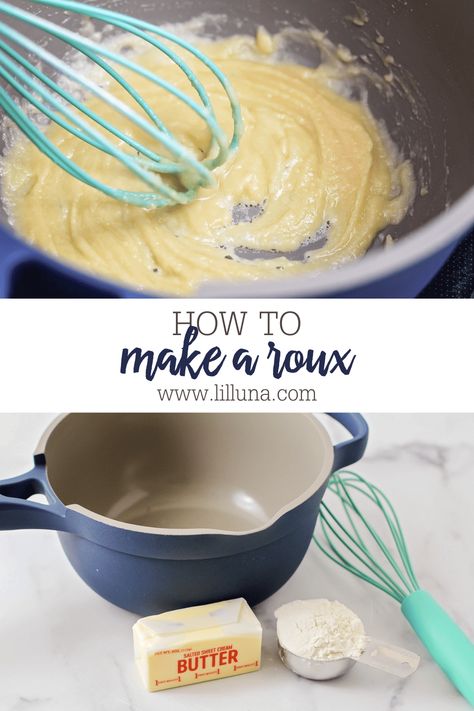 Roux are often used as a thickening agent when making sauces. Learn how to make a roux with these step-by-step directions! #roux #howtomakearoux #makearoux Roux Recipe, Kitchen Help, Easy Delicious Recipes, Easy Lunches, Family Recipes, What To Cook, Fun Snacks, Soups And Stews, Cooking Tips