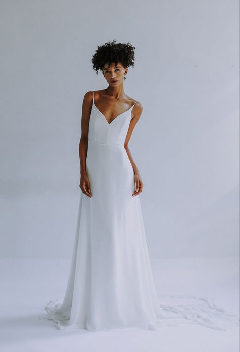 Narrow A Line Wedding Dress, Flat Chested Wedding Dress, Slim A Line Wedding Dress, V Neck Wedding Dress Simple, Minimalist Wedding Gown, Petite Bride, Unique Wedding Gowns, Leanne Marshall, Wedding Dresses Cinderella