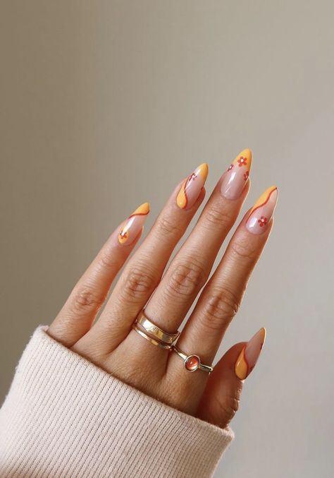 Flower Nails Orange, French Tip Nails Y2k, Nails Orange French, Orange French Tip Nails, Orange French Tip, Fall Nails Halloween, Autumn Nails Fall, Sun Nails, Christmas Nail Colors