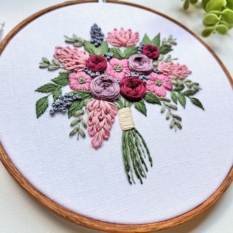 I’m really loving the color palette for my latest bouquet 😍 I’m calling it Mulberry Wine. She’s available now in my Etsy shop! #embroiderybouquet #embroidery #floralembroidery #dmcthreads #dmc #handstitched #handmade #etsy #smallbusiness Flower Bouquet Embroidery, Embroidery Bouquet, Embroidery Hacks, Mulberry Wine, Bouquet Embroidery, Flower Boquet, Diy Embroidery, Artist On Instagram, Embroidery Projects