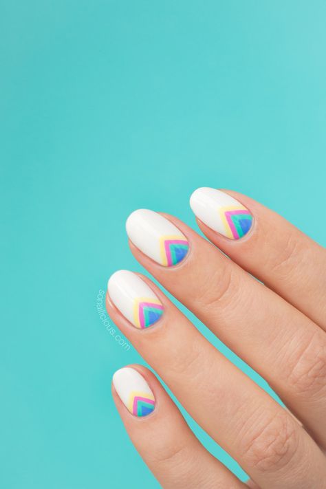 Rainbow Nail Art, New Nail Art Design, Geometric Nail Art, Light Nails, Nail Art Designs Summer, Geometric Nail, Her Nails, New Nail Art, Rainbow Nails