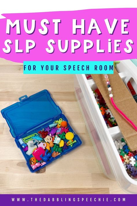 Must have SLP supplies you need for your speech rooms to help you stay organized and do your job with ease! Check out the list to see what new speech therapy supplies you might want to add to your room. Speech Therapy Organization Room, School Based Slp, Organizing Speech Therapy Materials, Speech Therapy Must Haves, School Slp Must Haves, Slp Must Haves, Slp Organization Speech Room, Speech Room Decor Classroom Themes, Speech Room Organization