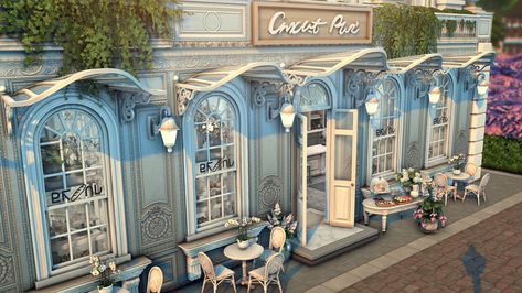 Sims 4 Aesthetic Lots, Parisian Bakery, Stone Railings, Cafe Kitsune, Sims3 Cc, Ts4 Builds, Sims 4 City Living, Beveled Subway Tile, The Sims 4 Lots