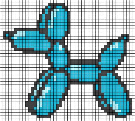 Balloon Dog Cross Stitch, Perler Bead Balloon Dog, Balloon Dog Perler Beads, Cool Pixel Art Grid, Funny Alpha Pattern, Pixel Art Alpha Pattern, Large Pixel Art, Book Pixel Art, Big Pixel Art