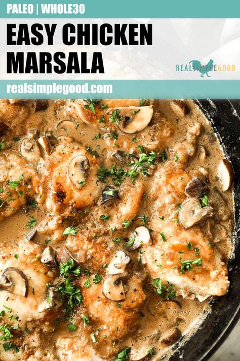 Whole 30 Chicken Marsala, Dairy Free Chicken Marsala Recipe, Paleo Chicken Marsala, Easy Chicken Marsala, Paleo Menu, Chicken Marsala Easy, Easy Chicken Dinner, Marsala Chicken Recipes, Chicken Marsala