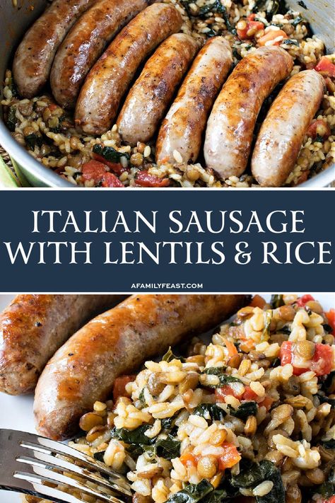 Italian Sausage with Lentils & Rice is a budget-friendly meal that combines simple ingredients with big flavors. Sausages And Rice, Sausage With Rice, Sweet Italian Sausage Recipes, Lentils And Sausage, Lentils Rice, Feast Recipes, Italian Meals, Sausage Dinner, Italian Sausage Recipes