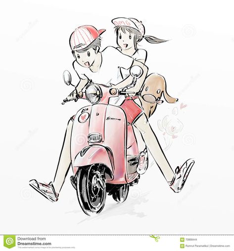 Scooter Drawing, Pink Scooter, Ride Drawing, Girl Riding Motorcycle, Back Drawing, Cartoon Drawings Disney, Motorcycle Drawing, Bike Drawing, Bike Sketch