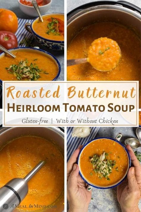 Heirloom Tomato Soup, Butternut Soup, Dairy Free Soup, Pureed Soup, Chicken Enchilada Soup, Delicious Gluten Free Recipes, Heirloom Tomato, Roasted Squash, Squash Soup