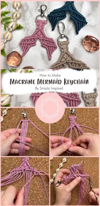 Free Macrame Keychain Pattern, Mermaid Keychain Macrame, Macrame Mermaid Tutorial, Macrame Mermaid Tail Tutorial, Macrame Fish Keychain, Macrame Mermaid Tail Keychain Diy, Macrame Animal Keychain, Macrame Animals Tutorials, Macrame Craft Ideas