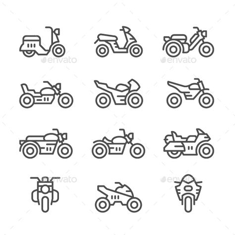 Set Line Icons of Motorcycles - Man-made objects Objects Motorcycle Doodle, Motorcycle Line Art, Motorcycle Icon, Motorcycle Tattoos, Motorcycle Drawing, Motorcycle Illustration, Motorcycle Art, Business Illustration, Creative Sketches