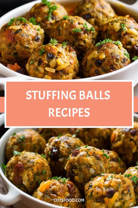 Stuffing Balls Recipes Stuffing Balls Recipe, Traditional Stuffing, Stuffing Balls, Festive Appetizers, Gourmet Cooking, Roasted Meat, Holiday Dining, Balls Recipe, Thanksgiving Side Dishes