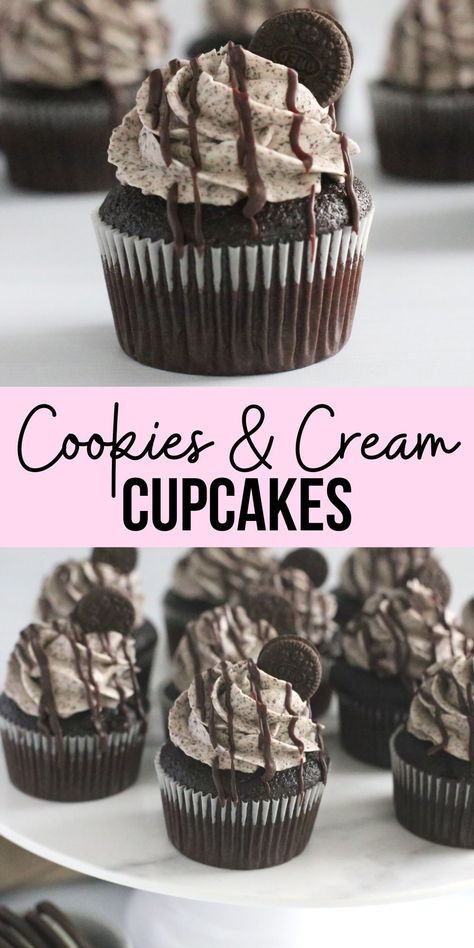 Cookie And Cream Cupcakes, Delicious Cupcakes Recipes, Cream Cupcakes, Gourmet Cupcakes, Cupcake Flavors, Easy Baking Recipes Desserts, Sweet Snacks Recipes, Baked Dessert Recipes, Desserts To Make