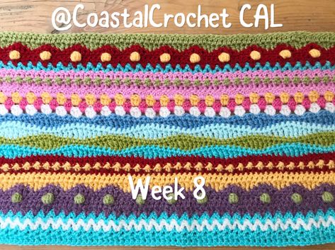 Seaside Stash Busting Blanket – Week 8 – Coastal Crochet Coastal Crochet Blanket, Crotchet Blanket Patterns, Seaside Crochet, Seaside Stash Busting Blanket, Coastal Blanket, Crochet Cals, Coastal Crochet, Crochet Cal, Striped Crochet Blanket