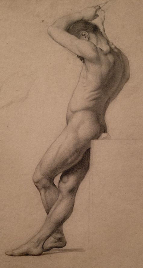 Russian Academic drawing of standing discreet nude male figure in profile Russian Academic Drawing, Male Figure Drawing, Old Master Paintings, Master Paintings, Human Anatomy Drawing, Drawing Examples, Aesthetic Roblox Royale High Outfits, Figure Study, Gesture Drawing