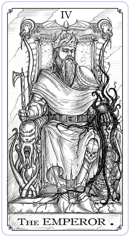 The Writhing Dark tarot deck by Shane Tyree. This is Pat Rothfuss as the Emperor. The Emperor Tattoo, Emperor Tarot Tattoo, Emperor Tattoo, The Emperor Tarot Card, Emperor Tarot Card, Emperor Tarot, The Emperor Tarot, Tarot Card Tattoo, Tarot Tattoo