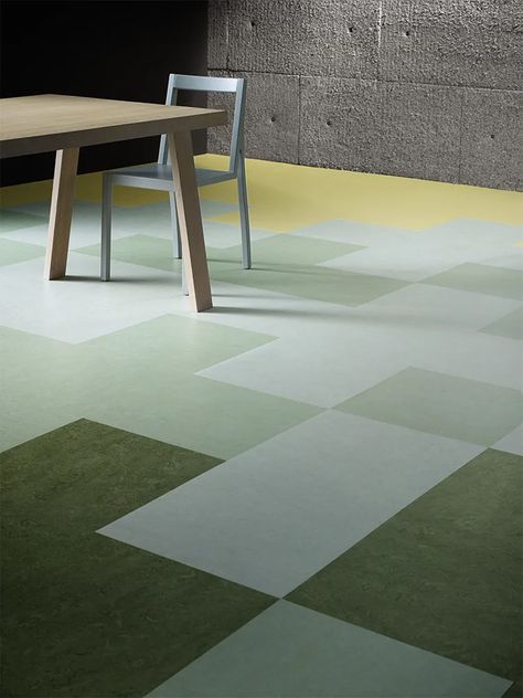 Modern Linoleum Flooring, Linoleum Flooring Kitchen, Linoleum Kitchen Floors, Interesting Flooring, Retro Basement, Marmoleum Floors, Forbo Marmoleum, Shabby Chic Bedroom Furniture, Modular Tile