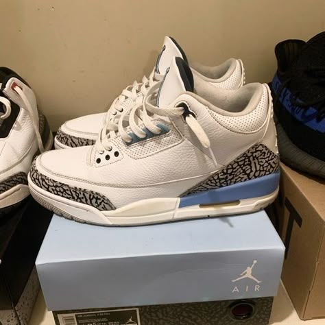 Jordan 3 Retro UNC Shoes Wishlist, Jordan 3s, Dream Shoe, Blue Jordans, Jordan 3 Retro, Shoe Wishlist, Personal Aesthetic, Jordan 2, Shoe Inspo