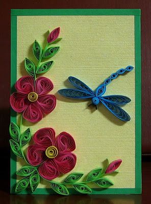 quilled vortex flower with dragon fly -go to Ali's blog shown on 1st paragraph for step by step pictures how to make the vortex