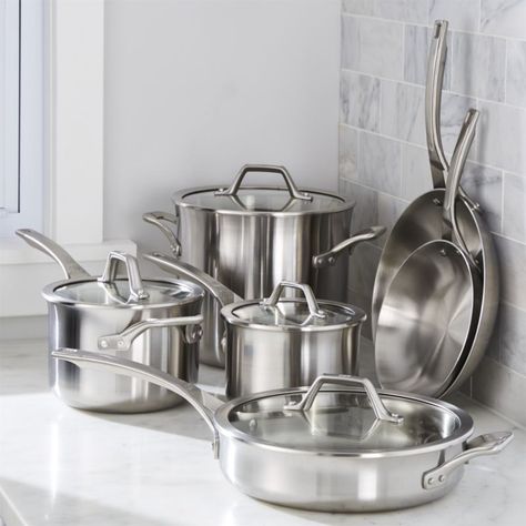 Free Shipping.  Shop Calphalon ® Signature Stainless Steel 10-Piece Cookware Set with Double Bonus.  Calphalon does the math for superior cooking. Cooking Items, Wood Spice Rack, Cookware Set Stainless Steel, Saucepans, Pots And Pans Sets, Stainless Steel Cookware, Cookware Sets, Cool Kitchen Gadgets, Kitchen Cookware