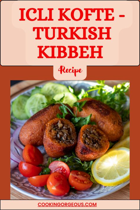 Football shaped crispy stuffed kofta balls made with bulgur, ground meat, pine nuts, and spices, and then deep fried. Lebanese Kibbeh Recipe, Turkish Appetizers, Fried Kibbeh Recipe, Kibbeh Recipe Lebanese, Meze Recipes, Kibbeh Recipe, Turkish Pizza, Bulgur Wheat, Savory Treats