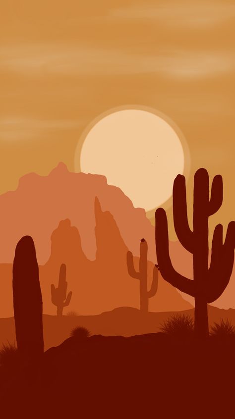 Sedona Painting Easy, Simple Desert Landscape Art, Canyon Painting Simple, Arizona Art Painting, Monochromatic Colors Art, Cactus Desert Drawing, Western Procreate Art, Arizona Sunset Painting, Western Digital Art